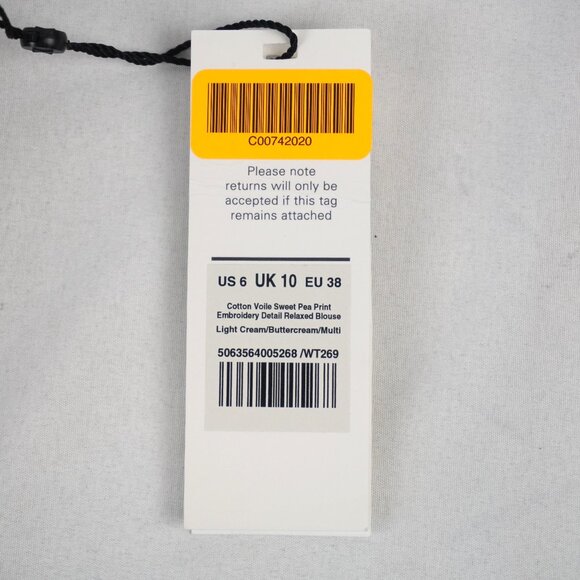 ME+EM Cotton Voile Sweet Pea Print Relaxed Blouse in Cream/Multi - US Size 6 NWT - Picture 6 of 7